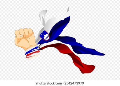 Vector illustration of Slovenia flag wrapped on fist hand on transparent background