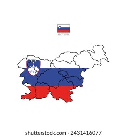 Vector illustration of Slovenia map overlaid with the national flag, highlighting the country's geographic outline combined with its national colors.