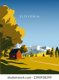 Vector illustration. Slovenia. Tourist poster, banner, postcard. Tourism, travel.