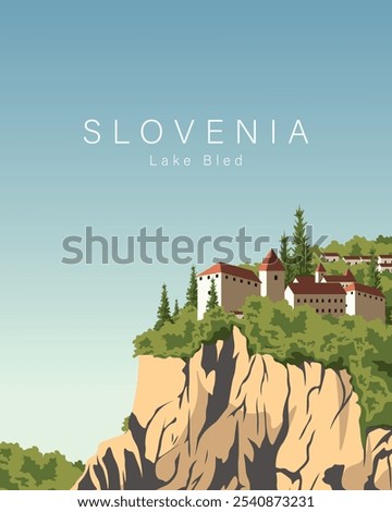 Vector illustration. Slovenia. Travel poster, banner, postcard, cover. Modern design. Tourism, travel, nature.