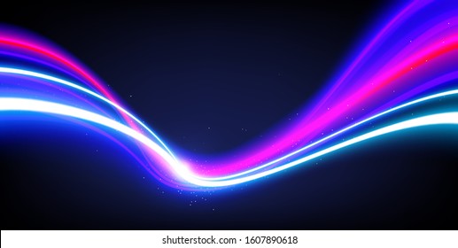 A vector illustration of slow shutter effect, light trails effect created by mesh and blend tool.