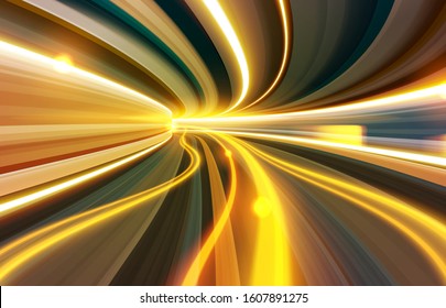 A vector illustration of slow shutter effect through abstract tunnel, light trails effect, wormhole created by mesh tool.