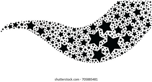 vector illustration of small and big black stars in wave shape design for decorative designs