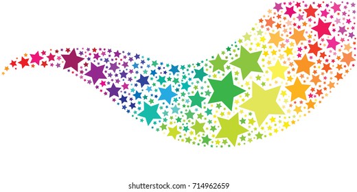 vector illustration of small and big colorful rainbow stars in wave shape design for decorative designs