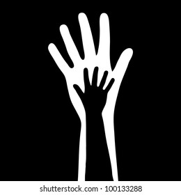Vector illustration of small & big hands
