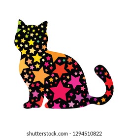 vector illustration of small and big stars in cat shape design