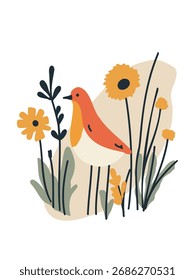 vector illustration small bird with blossoms