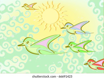 vector illustration small birds background