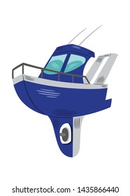 Vector illustration of a small blue yacht, cartoon style.