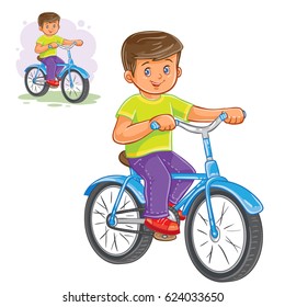 Vector illustration of small boy ride bikes. Print for T-shirts