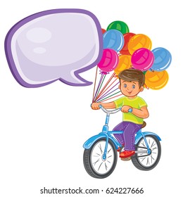 Vector illustration of small boy ride bikes with balloons