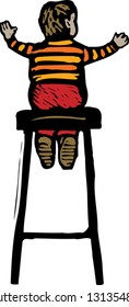 Vector illustration of small boy sitting on stool