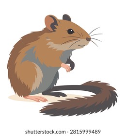 A vector illustration of a small brown rodent with a long bushy tail standing in a curious pose on a plain white background