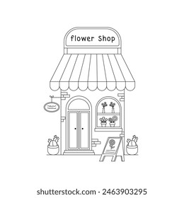 vector illustration. Small business facades flat set with bakery coffee shop. Hand drawn line art illustration.