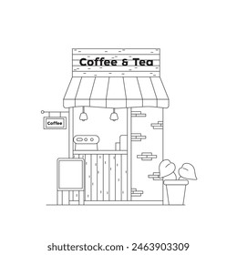 vector illustration. Small business facades flat set with bakery coffee shop. Hand drawn line art illustration.