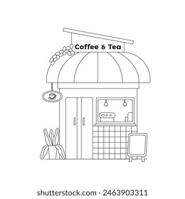 vector illustration. Small business facades flat set with bakery coffee shop. Hand drawn line art illustration.