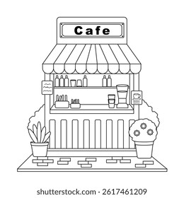 vector illustration. Small business facades flat set with bakery coffee shop. Hand drawn line art illustration.

