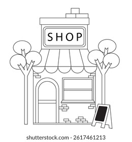 vector illustration. Small business facades flat set with bakery coffee shop. Hand drawn line art illustration.
