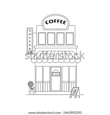 vector illustration. Small business facades flat set with bakery coffee shop. Hand drawn line art illustration.
