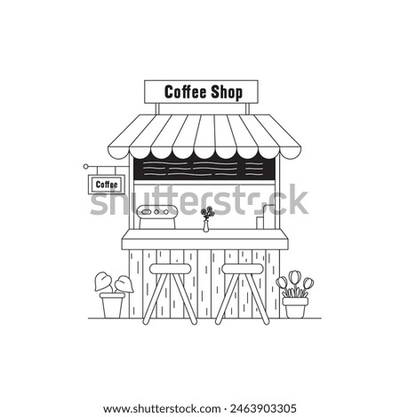 vector illustration. Small business facades flat set with bakery coffee shop. Hand drawn line art illustration.