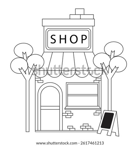 vector illustration. Small business facades flat set with bakery coffee shop. Hand drawn line art illustration.
