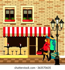 vector illustration of a small cafe in the streets of Visitors