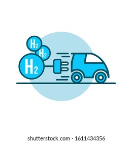 Vector Illustration of Small Car charging Hydrogen. Renewable Fuel.