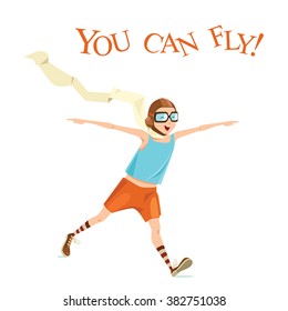 vector illustration of small cartoon boy playing pilot aviation