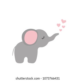 Vector illustration of small cartoon elephant with hearts