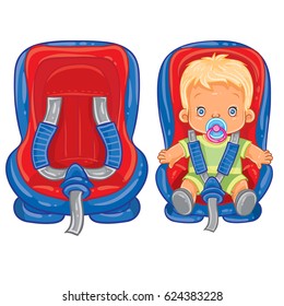 Vector illustration of small child in car seat