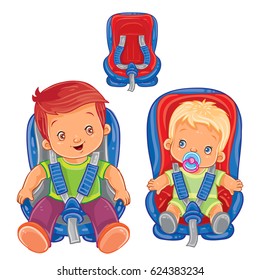 Vector illustration of small children in car seats