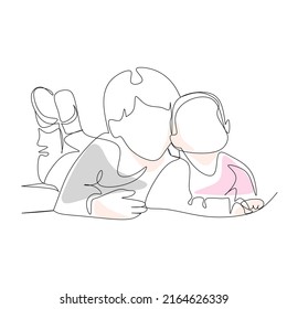 Ilustración vectorial de niños pequeños dibujados en estilo de arte lineal