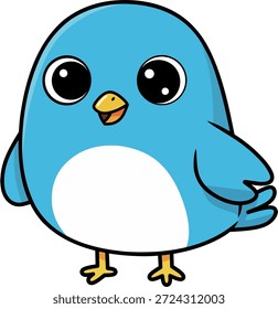 Vector illustration of a small chubby blue bird with big eyes