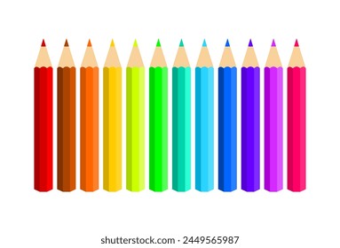 Vector illustration of small colored pencil collection loosely arranged on white background.