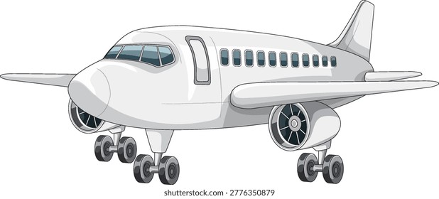 Vector illustration of small commercial airplane on runway, clean white livery, simple shading