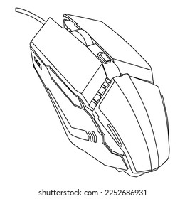 Vector illustration,  small computer mouse in black and white colors, mouse line art