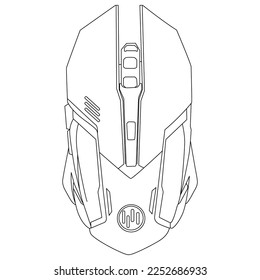 Vector illustration,  small computer mouse in black and white colors, mouse line art