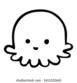 Vector illustration. Small cute octpus isolated on white background. Hand drawn simple doodle lineart. Smiling devilfish. Marine resident.