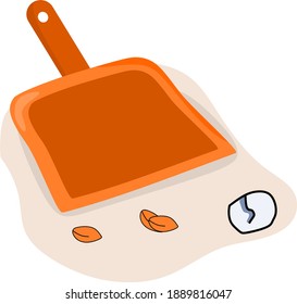 Vector illustration of a small dustpan cleaning trash in the yard
