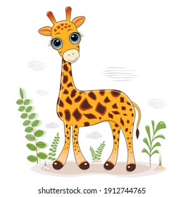 Vector illustration of a small fairy giraffe on a white background.