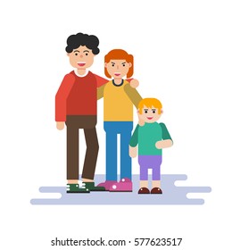 Vector illustration of small family in flat style. Parents with child isolated on white