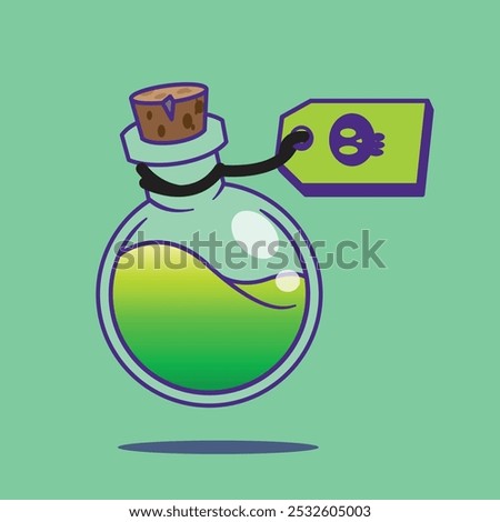 Vector illustration of a small glass bottle filled with neon green poison liquid for Halloween mood!