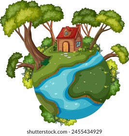 Vector illustration of a small house on a globe