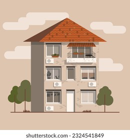 
vector illustration of a small house with a red roof