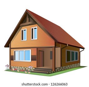 Vector Illustration of Ã?Â�Ã?Â°  small house  with tile roof on a white background