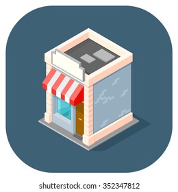 A vector illustration of a small Isometric shop. 
Vector isometric shop. 
Isometric retail Store concept.