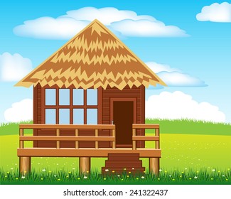 Vector illustration of the small lodge on glade