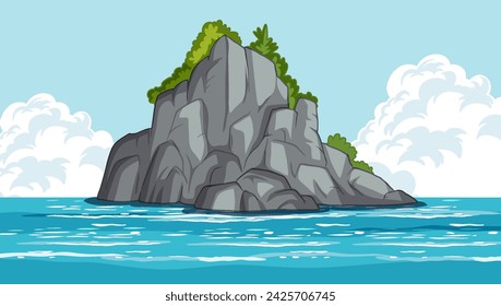 Vector illustration of a small, lush island at sea.