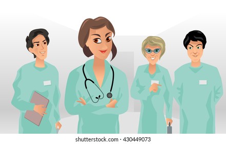 Vector illustration of a small medical team