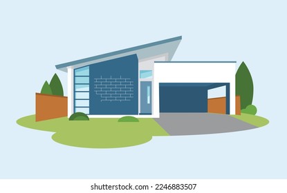 Vector illustration of a small Mid-century modern house